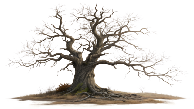 old dead spooky tree isolated on white or transparent png
