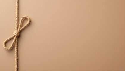 A rustic jute twine bow rests on textured kraft paper offering a clean minimalist backdrop that emphasizes natural fiber craftsmanship and organic beauty