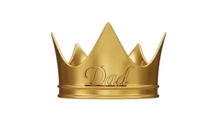 Golden crown with "Dad" inscription isolated on transparent background