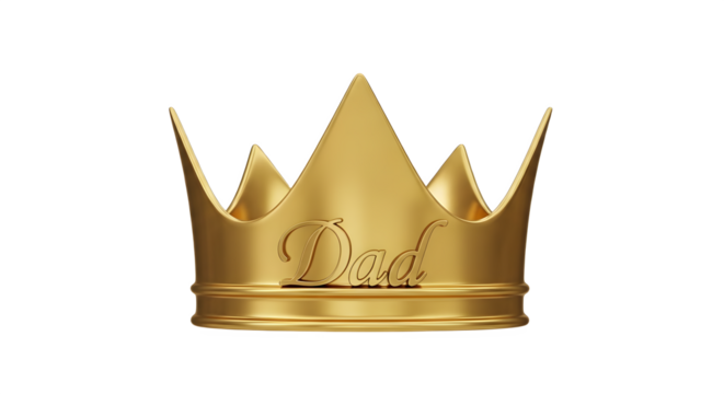 Golden crown with "Dad" inscription isolated on transparent background