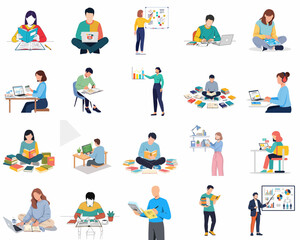 Flat Illustration Group of People Doing Hobbies and Creative Activities