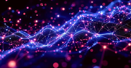 Obraz premium Digital Soundwave: Abstract Flowing Plexus Network of Data and Connectivity