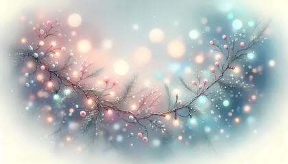 Winter christmas background with berries and lights festive art design
