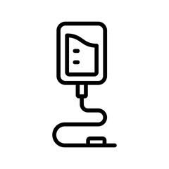 Saline outline icon. IV drip bag with a tube. Vector illustration of an intravenous therapy, for healthcare apps, medical websites, and hospital-related visuals.