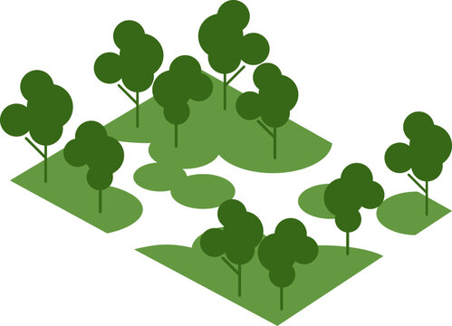 Isometric Green Forest Illustration. Axonometric Eco Landscape. Stylized Trees Concept for Environmental and Urban Greening Projects.
