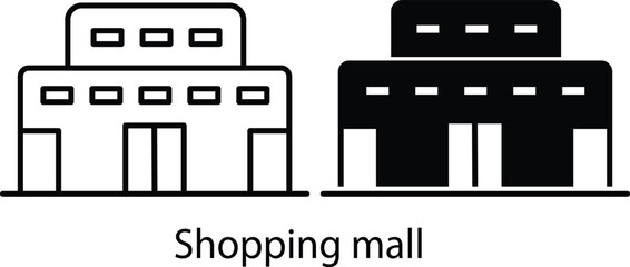 Large Retail Shopping Center Mall Storefront Building Icon Vector Silhouette and Pictogram..eps