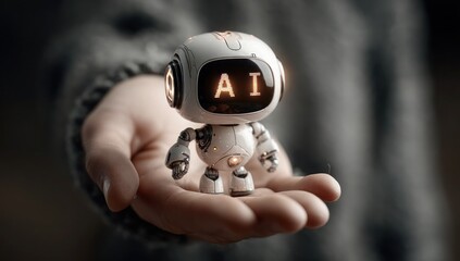 A robot is being held in a person's hand