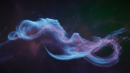 Glowing particle stream in a cosmic nebula, digital art render
