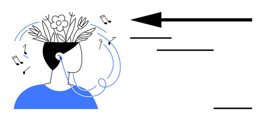 Creativity concept. Creativity combines with mindfulness, music, and nature for inspiration and mental well-being. Creativity enhances focus, relaxation, and innovation. For wellness, art