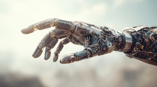 Close up of mechanical arm intricate design representing future technology