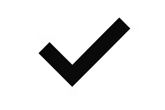 Black checkmark icon on transparent background symbolizing approval, correct choice, success, completion, and validation