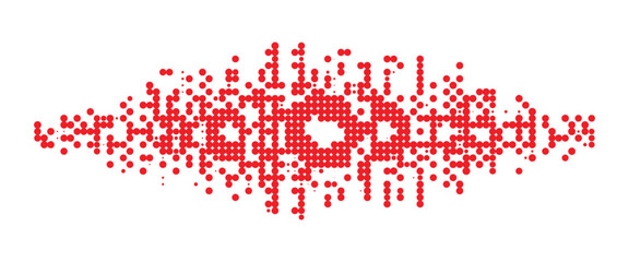 Bold red pixel ornamental geometric band with digital mosaic style shapes, symmetrical folk inspired border for festive design themes, decorative crafts, and artistic cultural patterns