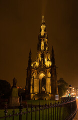 Walter Scott Monument at night, Edinburgh, Scotland UK