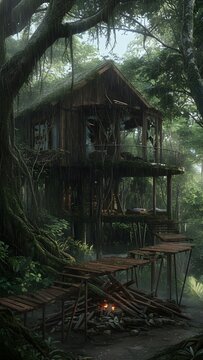 old wooden house in the abandoned forest