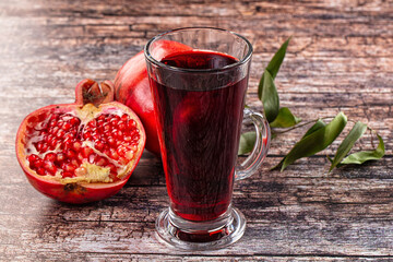 Sweet fresh pomegranate juice glass