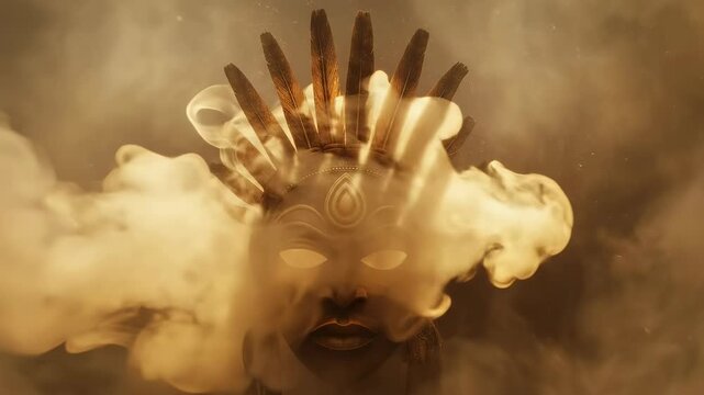 Mystic Tribal Mask in Golden Smoke | Shamanic Ritual Atmosphere
