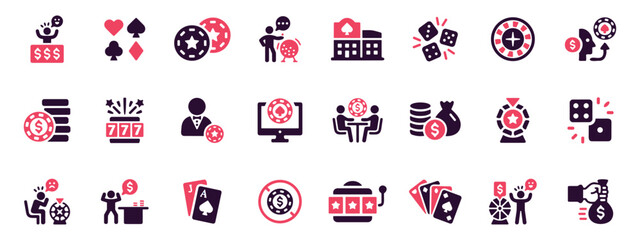 Set of gambling and casino icons isolated on on white background
