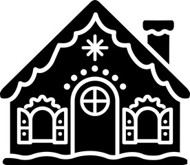 Christmas Gingerbread House Silhouette Template. 
Black Gingerbread House Icon.
Transparent background.
