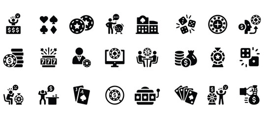 Collection of gambling and casino icons isolated on on white background
