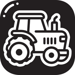 Minimalist outline icon of a farm tractor in a rounded square for agriculture design
