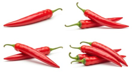 Vibrant red hot chili peppers on a white background. © PNG Stock
