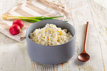 Grain cottage cheese in the bowl