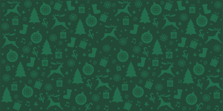 Christmas and New Year seamless pattern. Christmas green holiday background.  Good for textile fabric design, wrapping paper, website wallpapers, textile, wallpaper and apparel. vector illustration