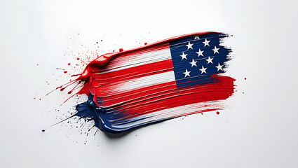 American flag paint stroke with splatters on white