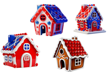 Colorful gingerbread houses in various shapes and designs  