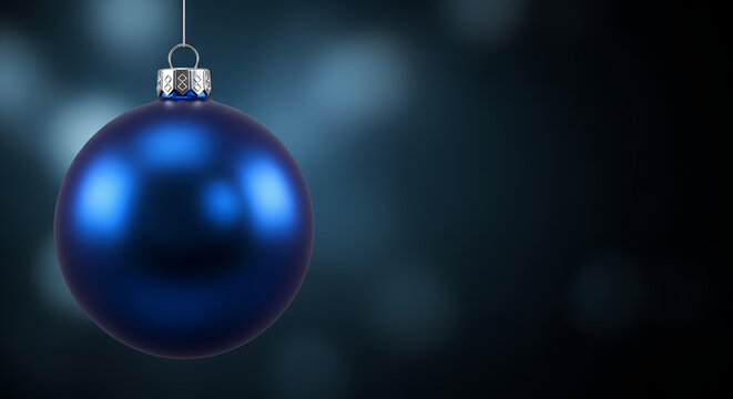 Elegant blue Christmas ornament with silver details on deep blue festive background