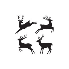 Deer silhouette graphics illustration, reindeer jumping, standing, running in black color