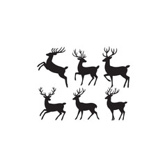 Deer Silhouette Collection Antlers Illustration Wildlife Nature Animals Christmas Reindeer Design