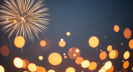 Spectacular fireworks display illuminates the night sky with blazing orbs and bokeh lights