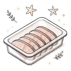 Sliced turkey in a transparent container with decorative elements 