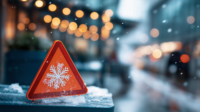 Severe climate alert with wind snow ice risk faceless meteorological warning defocused blurred cautionary display background winter hazard notification extreme condition