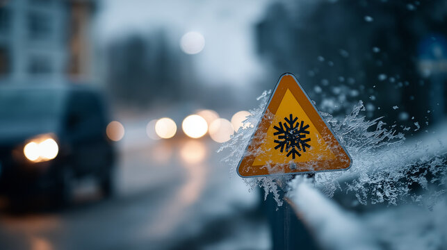 Severe climate alert with wind snow ice risk faceless meteorological warning defocused blurred cautionary display background winter hazard notification extreme condition