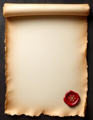 A classic parchment surface with ample copy space and a striking red wax seal presents an inviting christmas themed vintage writing backdrop
