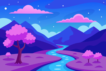 Night landscape with river
