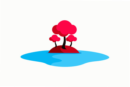 Island with pink trees