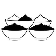 Four bowls of powder