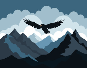 Eagle flying over peaks