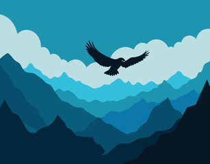 Eagle flying over hills
