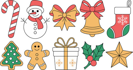 Christmas Collection Isolated on transparent – Santa, Snowman, Gingerbread, Ornament, Stocking, Star, Candy Cane, Mistletoe, Holly, Bow, Present, Bell, Snowflake