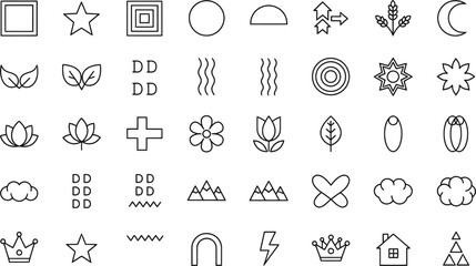 Collection of hand drawn geometric and nature inspired doodle icons