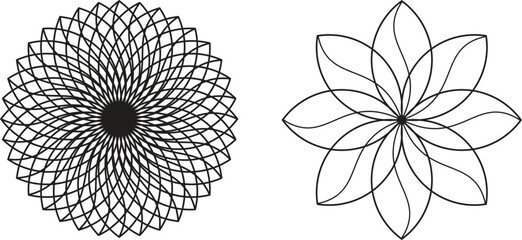 Geometric floral designs black and white illustration