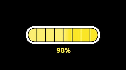 Vibrant yellow gradient progress bar animation with rounded edges and percent text. Great for playful UI, educational content, motion graphics and app loading screens.