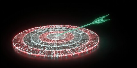 Obraz premium Target with glowing arrow hitting the center in a digital environment during a creative design session