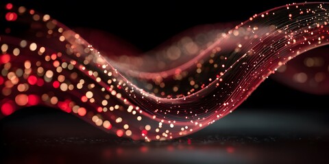 Futuristic digital flow of particles forming a dynamic wave.

Glowing particle wave background with red and white lights