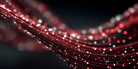 Flowing digital mesh with glittering bokeh lights and dots.

Red neon particle stream creating dynamic wave pattern