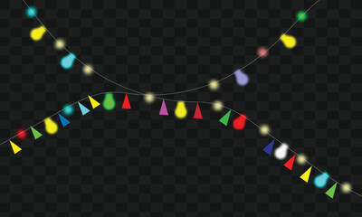 Colorful party lights and festive triangular bunting flags design